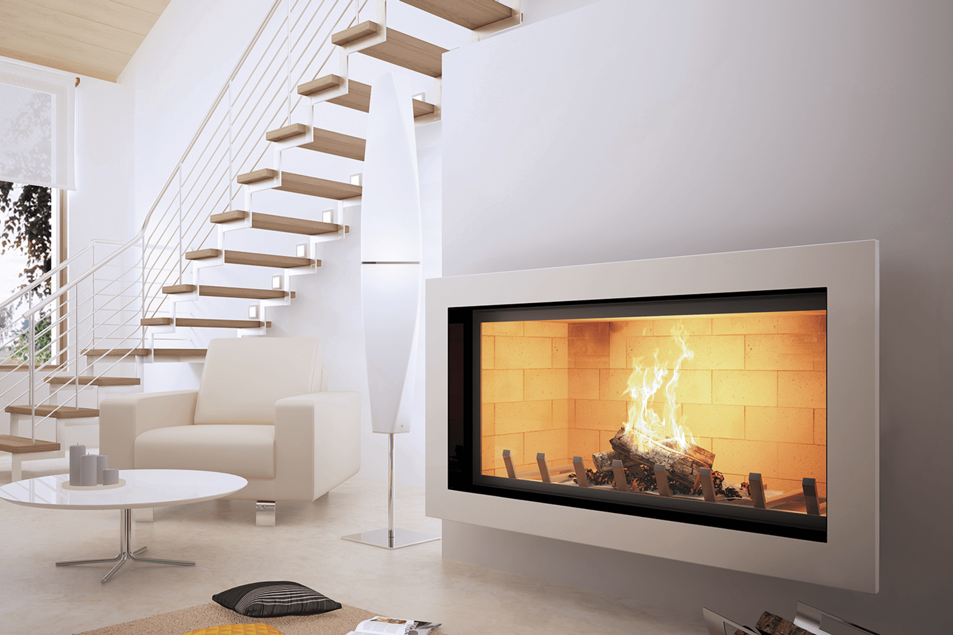 The hand-crafted Axis H1400 contemporary inbuilt fireplace has a generous panoramic viewing area enhancing its ambience.