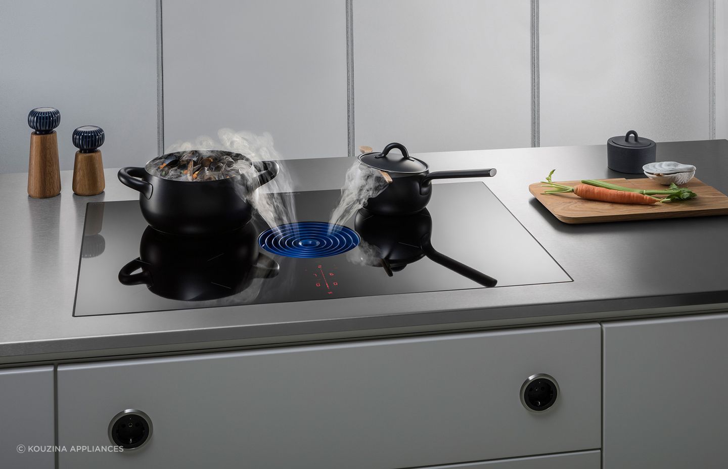 Built-in extractors, like the one featured on the BORA Pure Induction Cooktop from Kouzina Appliances, are an exciting new feature of the latest cooktops on the market.
