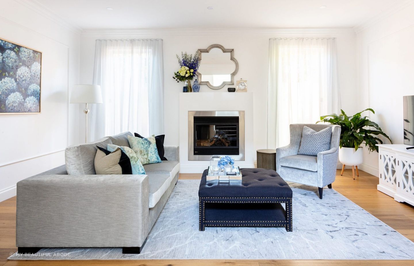 A beautiful Hamptons inspired living room. Project: Camberwell by My Beautiful Abode. Photography: Lisa Atkinson.