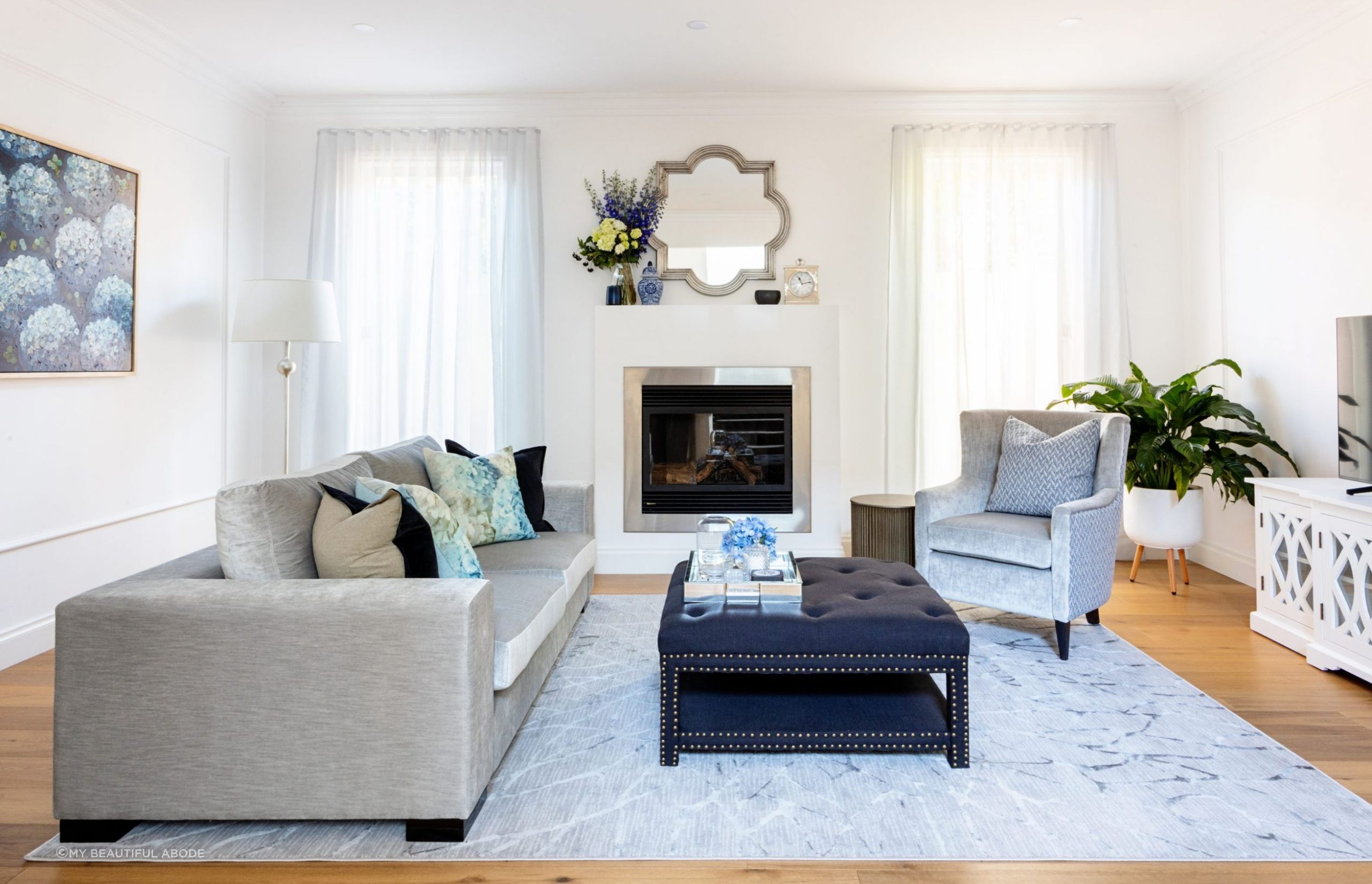A beautiful Hamptons inspired living room. Project: Camberwell by My Beautiful Abode. Photography: Lisa Atkinson.