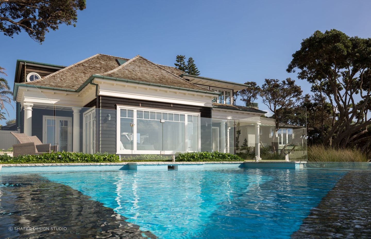 Campbell's bay garden and pool by Shafer Design Studio.