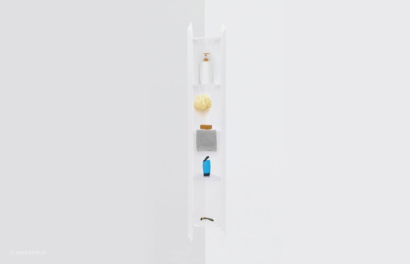 The Corner Contour Plus Shower Wall can accommodate the needs of many with its various compartments for storage.