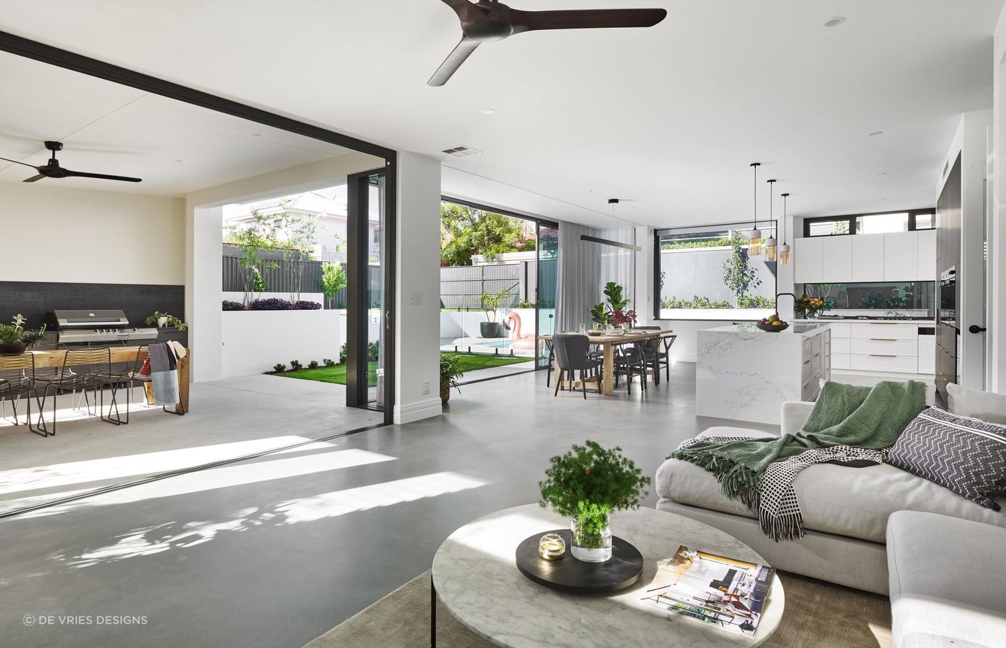 This living room in a newly built home in Cottesloe, WA, has a natural freshness to it