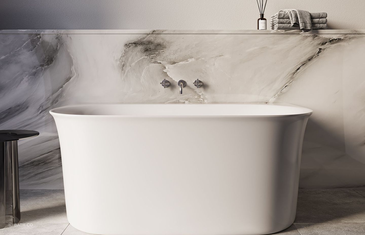 The gorgeous Cursa Back-To-Wall Bath
By Bath Co is available in two lengths (1500mm & 1700mm), the latter increases it weight by 8kg.