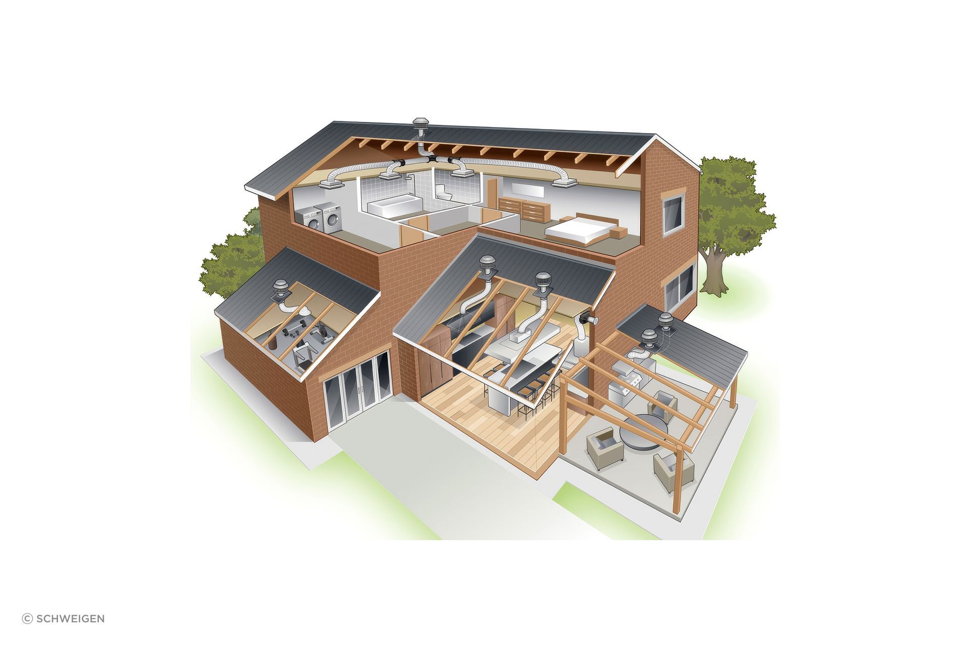 Schweigen's whole-of-home silent ventilation offerings include indoor rangehoods, alfresco rangehoods and exhaust fans
