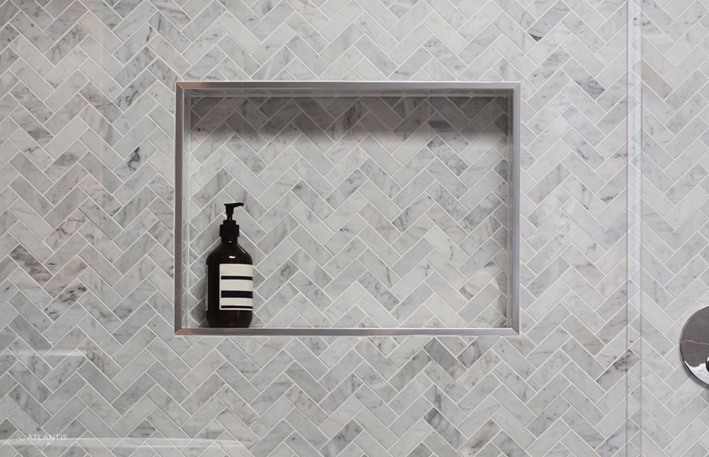 The Tile Over EasyNiche offers a sleek shower storage solution, perfect for the modern bathroom.