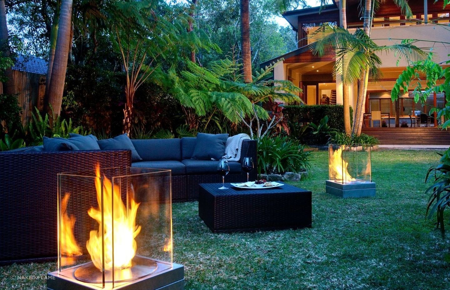 As you can see with these exquisite EcoSmart Mini T Biofuel Fireplaces, two fire pits can take an outdoor living space to the next level.