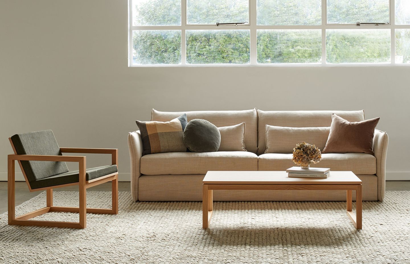 Dried flowers, like these hydrangeas, add a calming element and can be a long term natural feature.