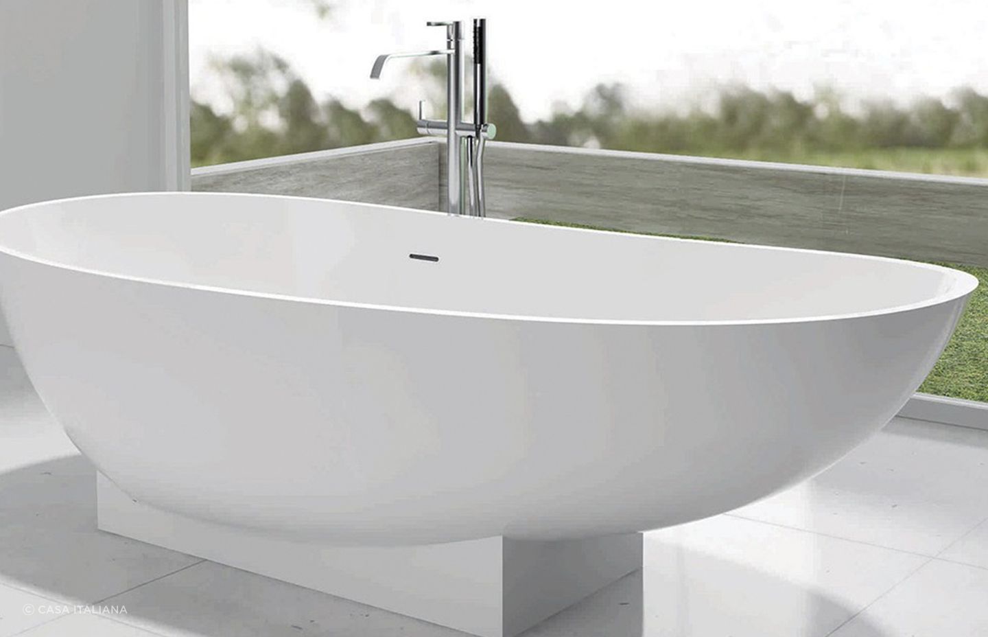 The Flora Bathtub by Pietra Bianca showcases an organic design which heightens relaxation.