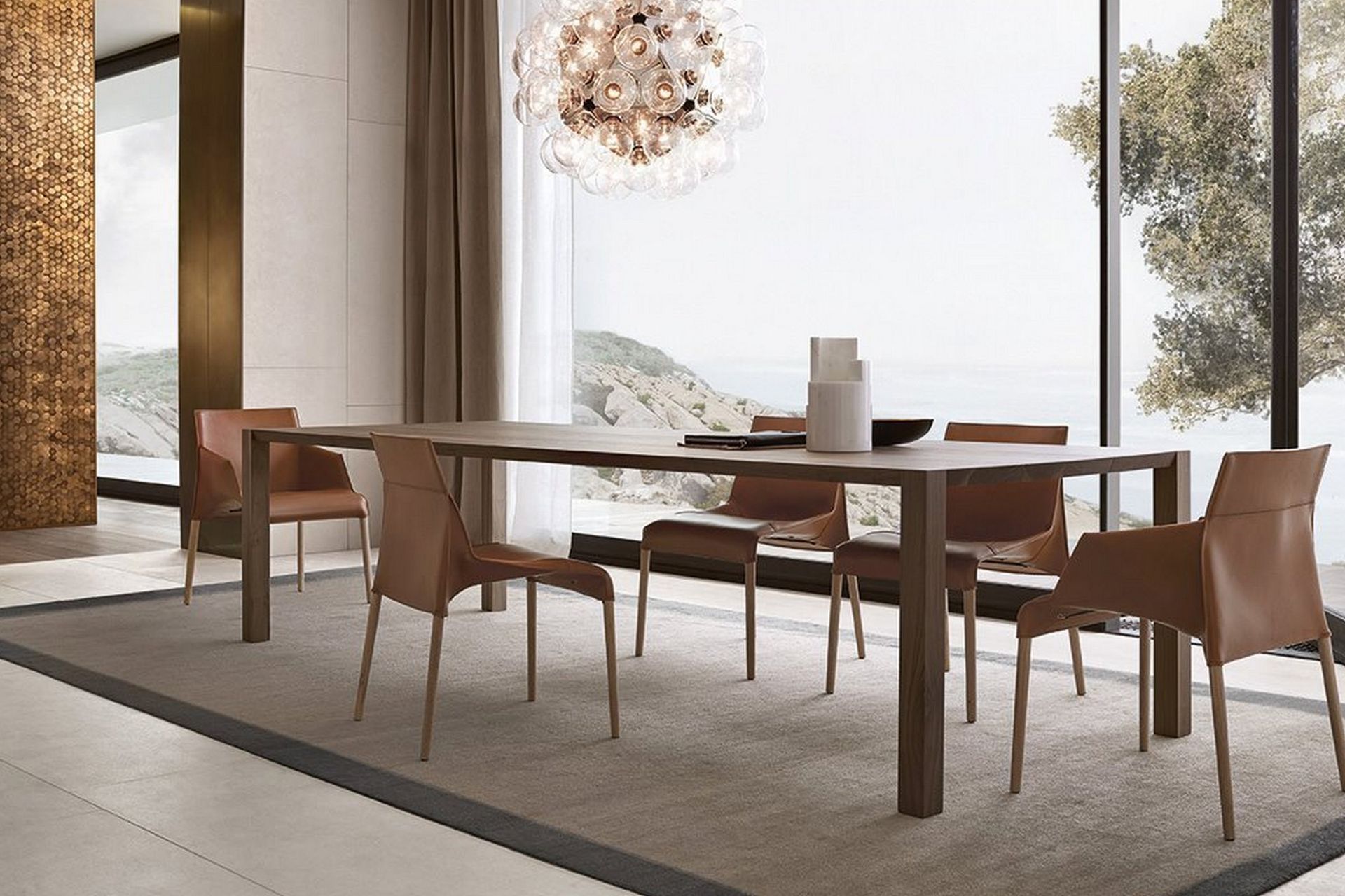 The slick Frame Rug by Poliform, a faux fur rug made using cotton weave, bamboo and silk fur.