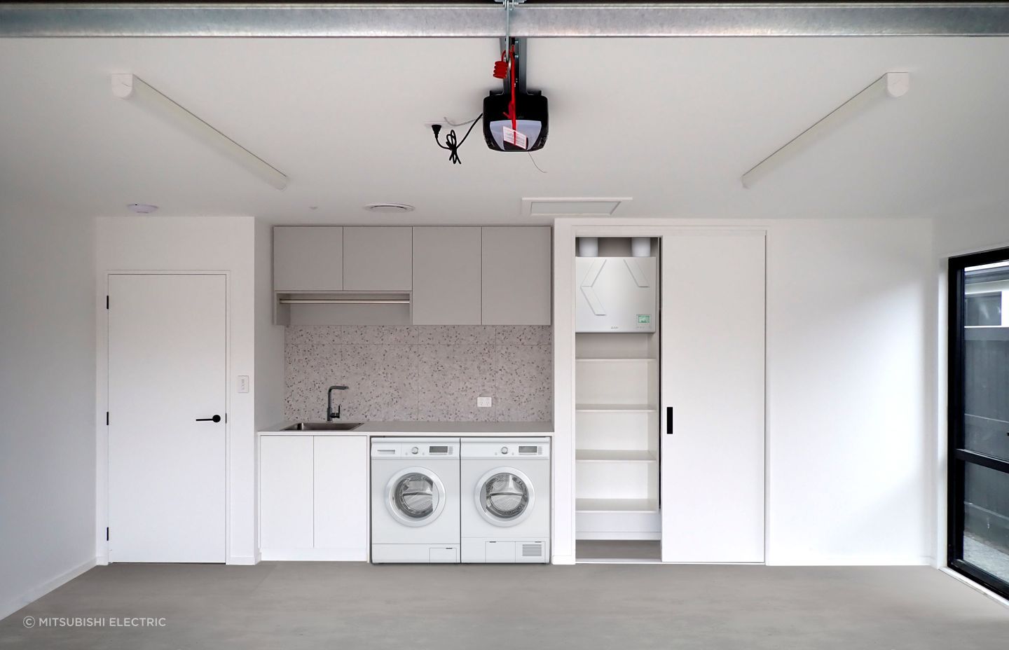 The Lossnay Vertical Series can be installed below the ceiling in spaces such as laundries and garages.
