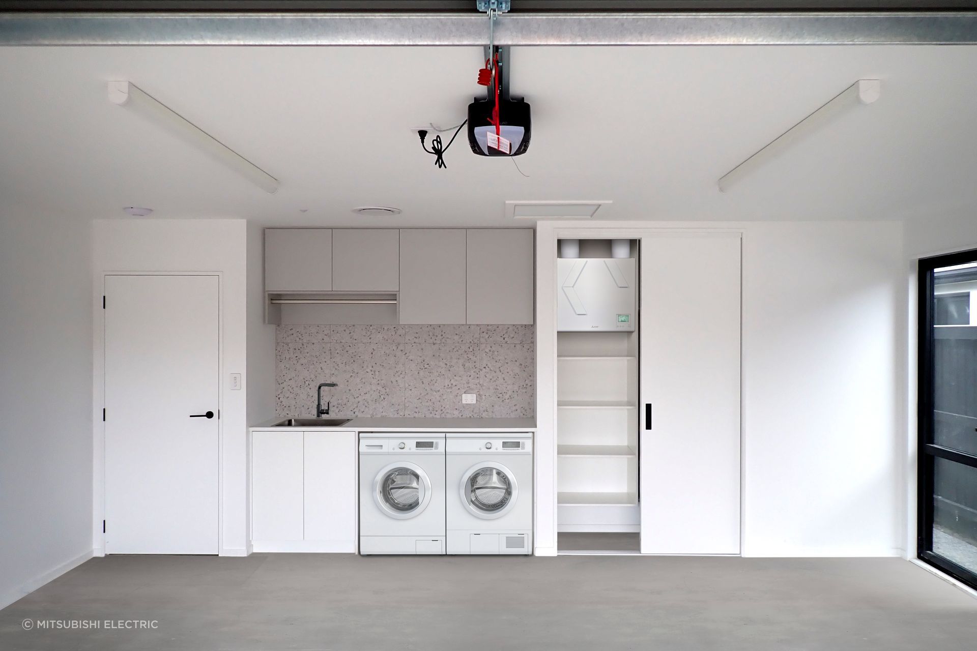 The Lossnay Vertical Series can be installed below the ceiling in spaces such as laundries and garages.