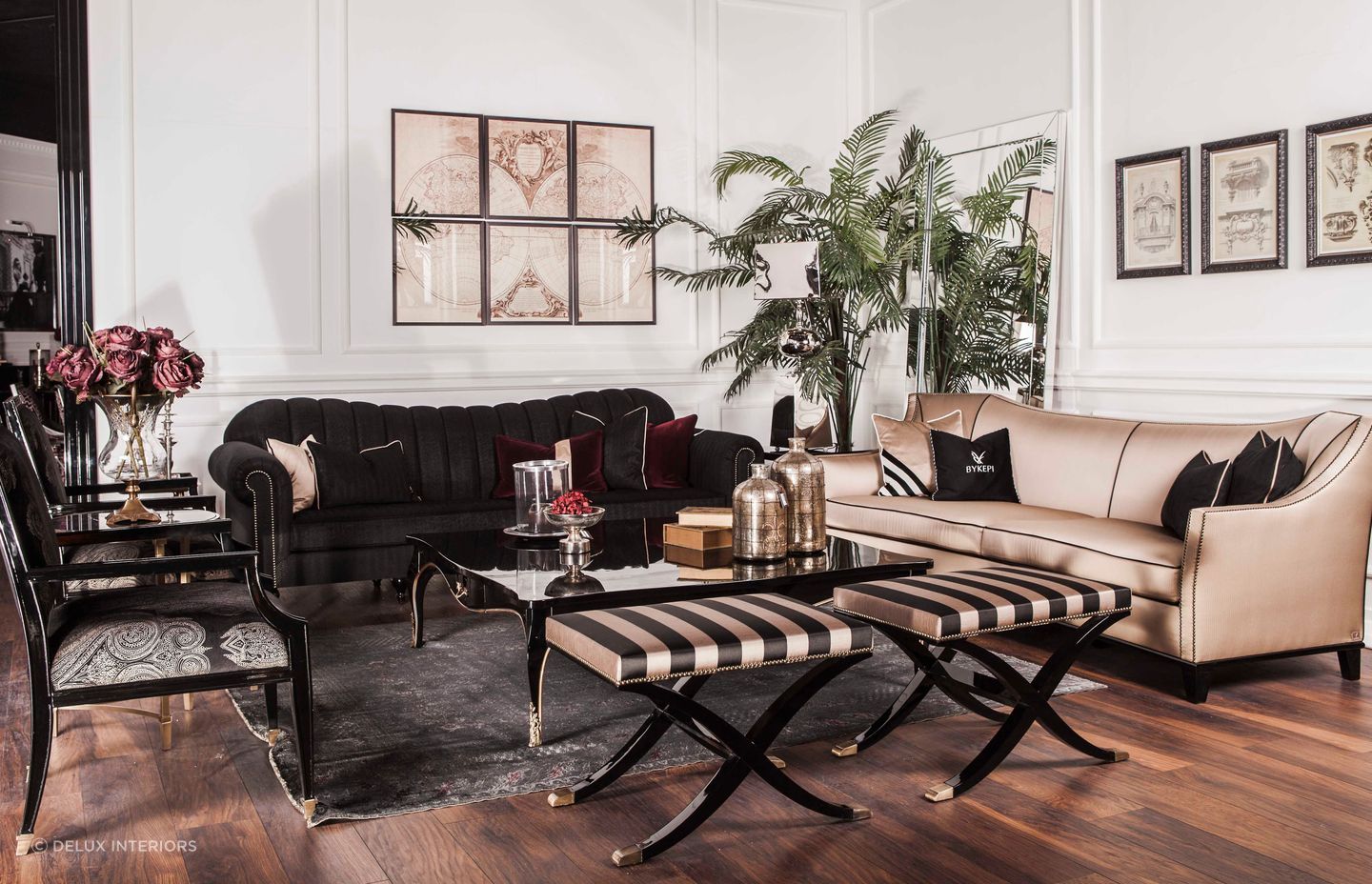 The exquisite Gilda Ottomans from DeLux Interiors provide great additional seating options.