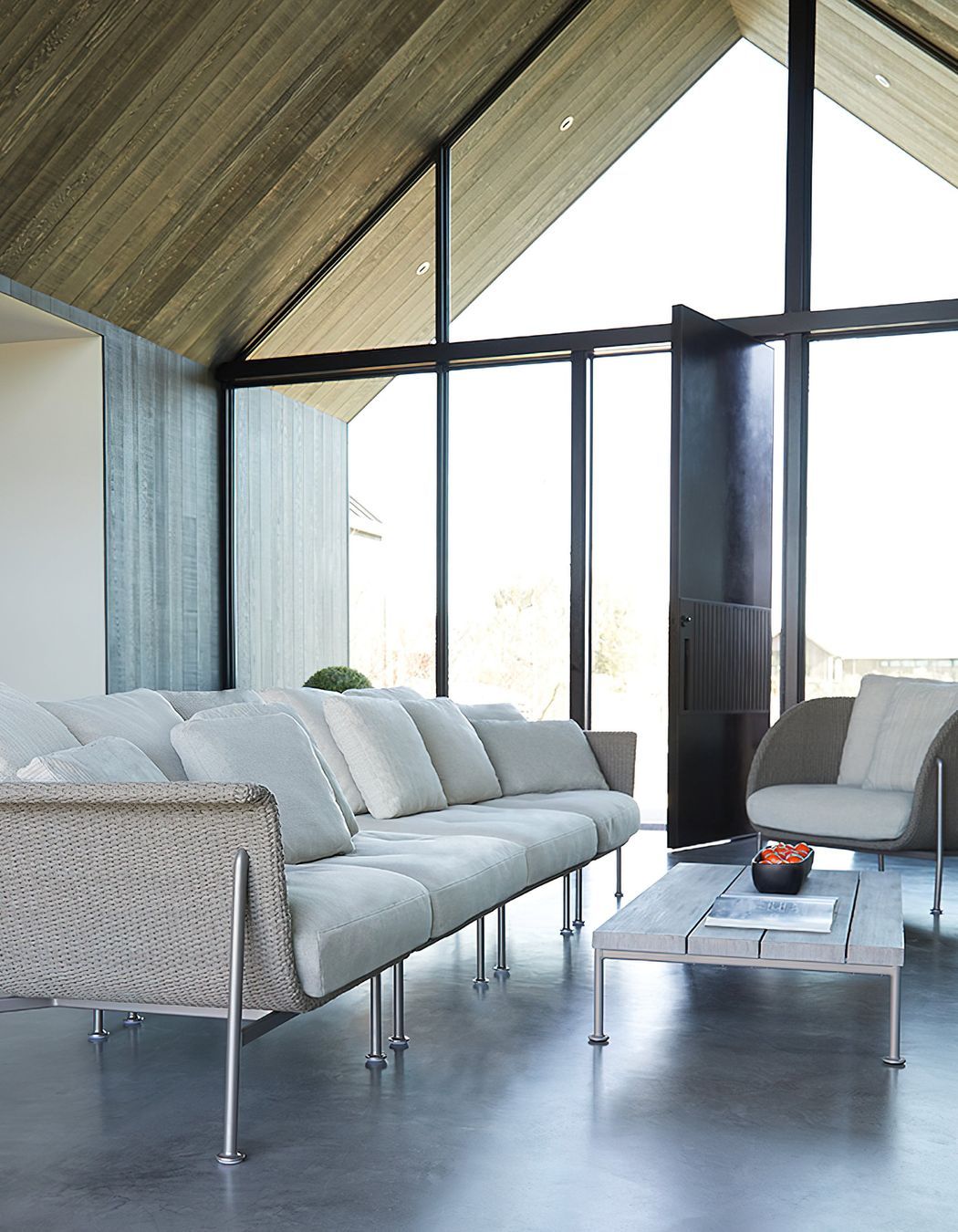 A chaise lounge can sometimes come as part of a wider furniture suite that includes a table and chairs. Featured product: Gina Module Center.