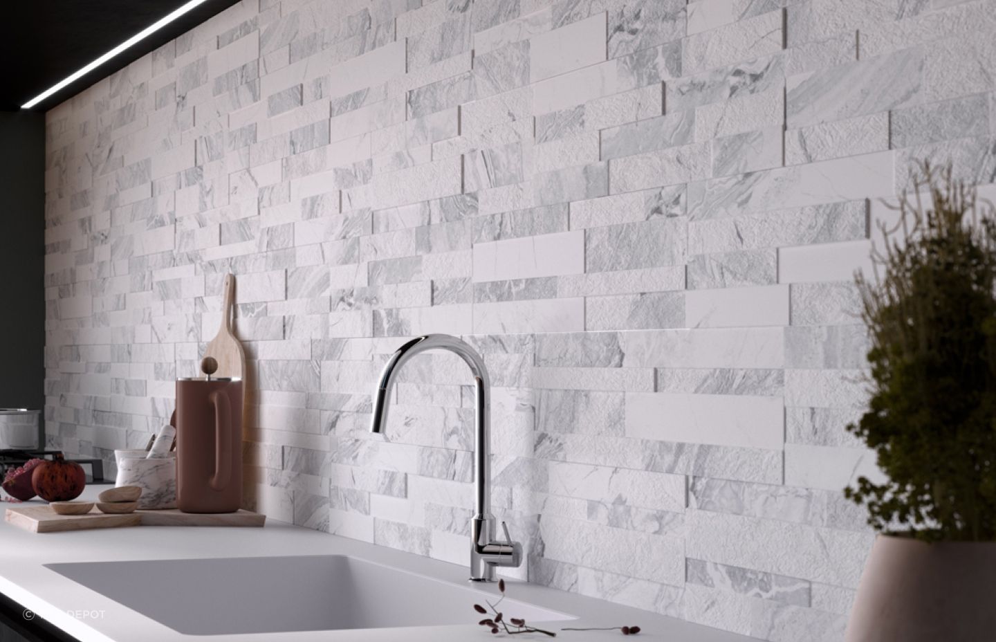 The textural quality of the Gioia Wall Tiles from The Tile Depot is great for large kitchens.