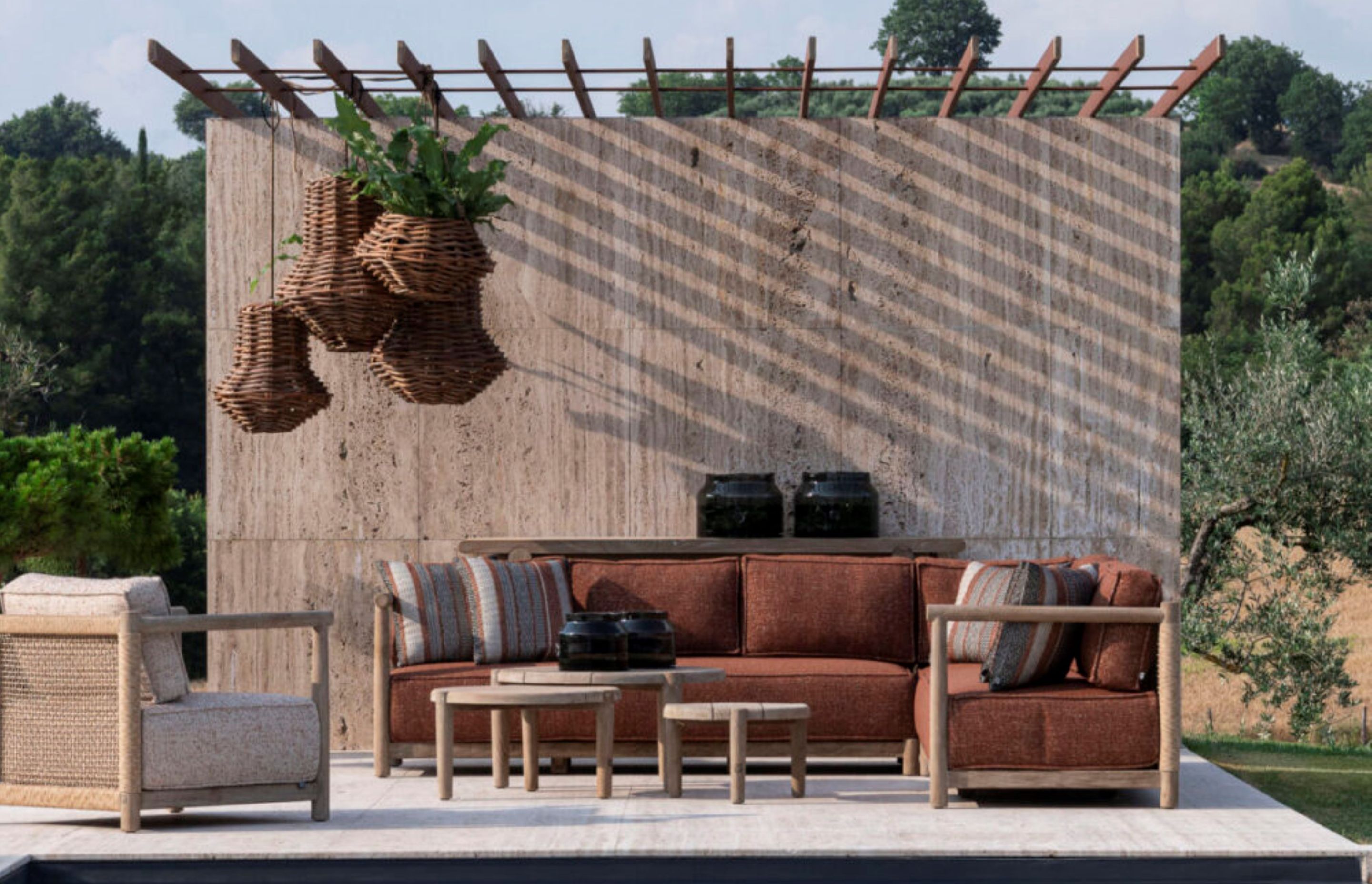 The Gommaire rattan hanging baskets are the perfect accent that balances this Gommaire suite and accessories. .