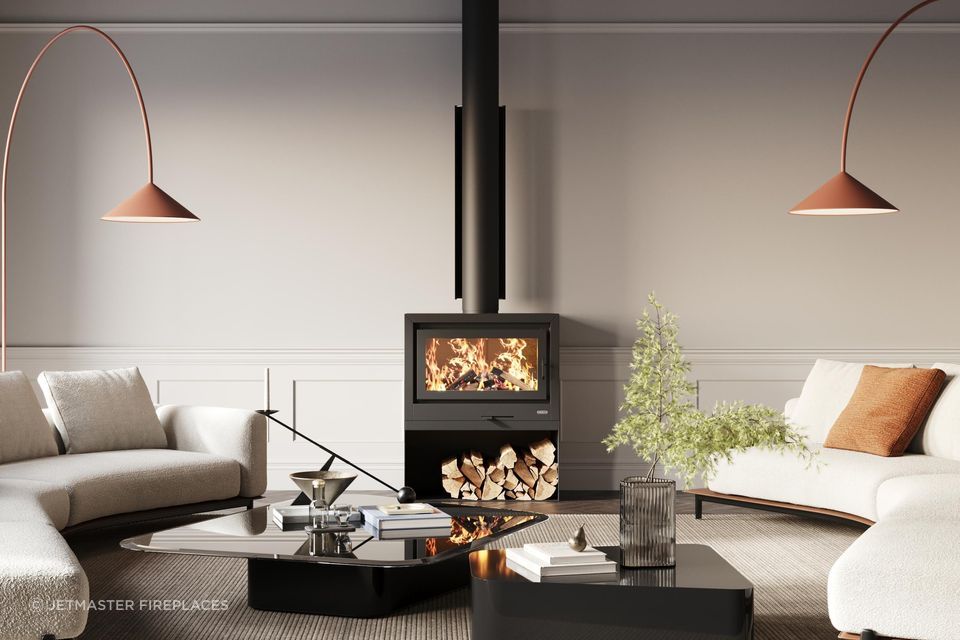 The Halo 800 Freestanding fireplace by Kemlan has a low emission rate of 1.1g/kg making it an eco-friendly modern option.