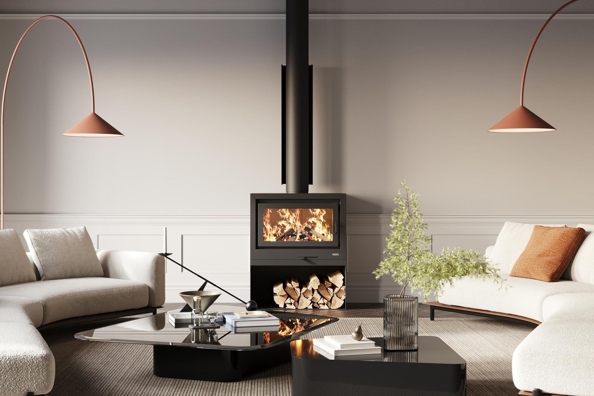 The Halo 800 Freestanding fireplace by Kemlan has a low emission rate of 1.1g/kg making it an eco-friendly modern option.