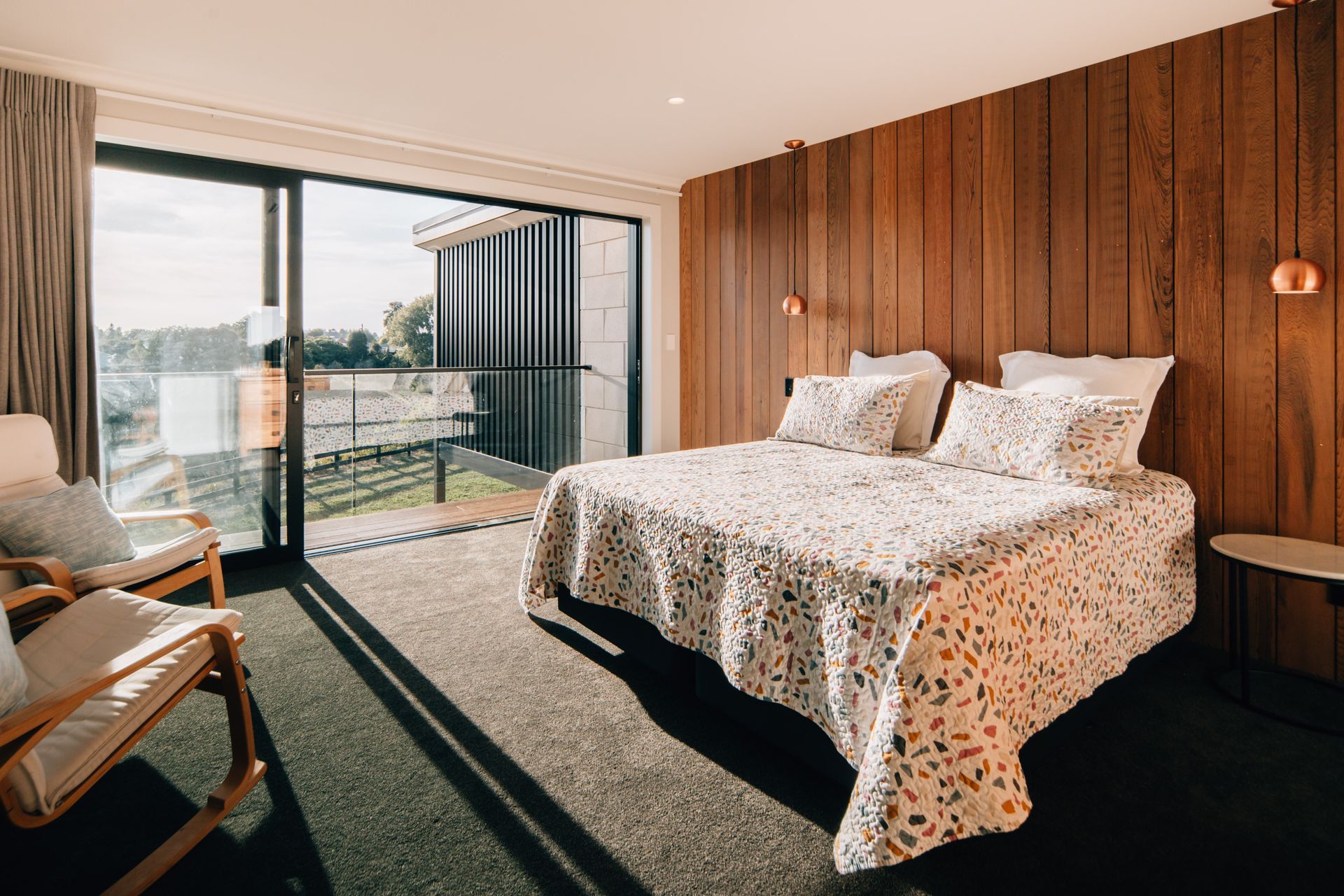 Nicely patterned bedding, seen here in the amazing East Ridge Grove Project, can give you a bright start to the day.