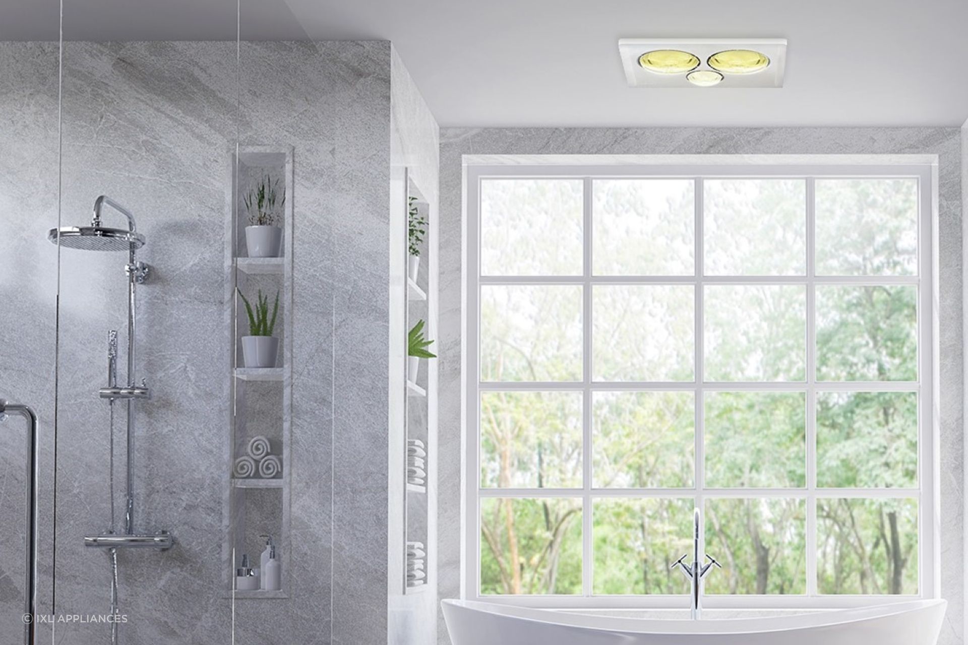 Heat lamps are a very popular option in New Zealand, seen here in the sophisticated IXL Tastic Triumph 2 in 1 Bathroom Heater.