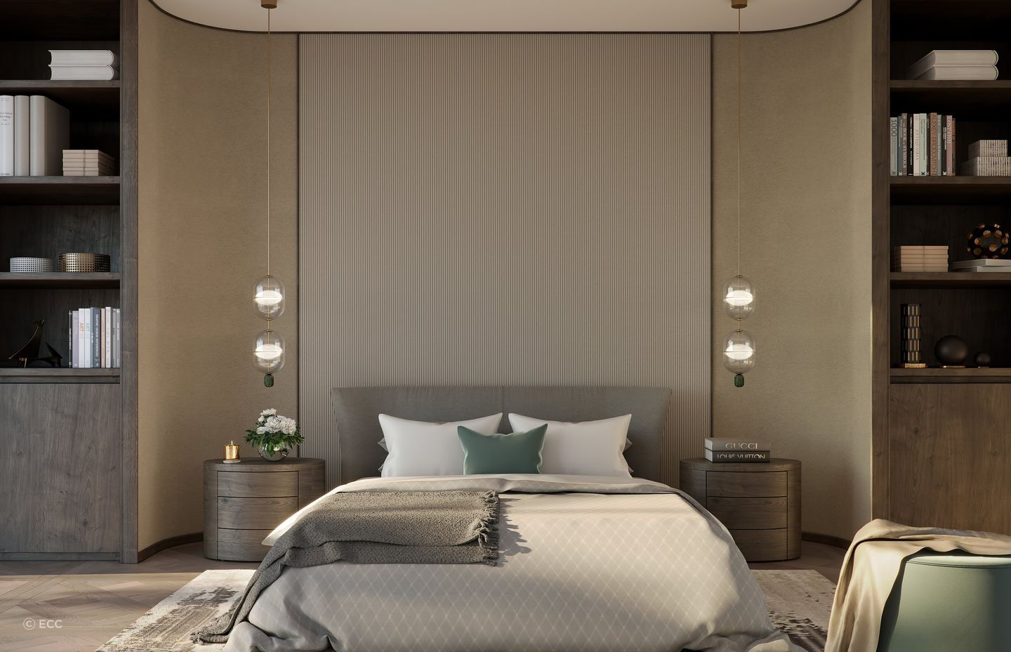 A pair of Indre A3 Pendant Lights by Rakumba imparting designer flair in this master bedroom.