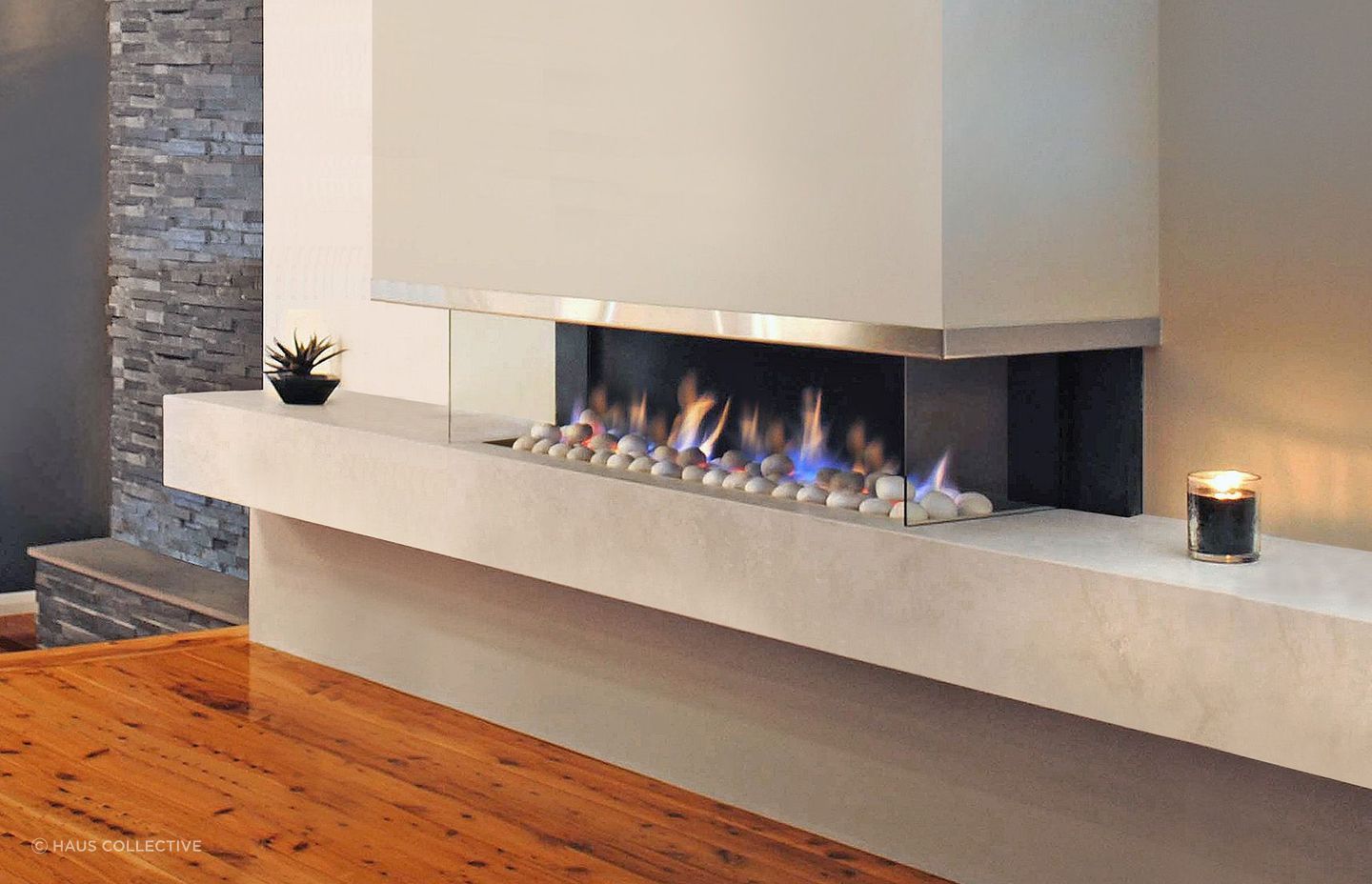 Modern electric fireplaces bring style and functionality together. Featured product: Jetmaster Cantilever Gas Fireplace 1100.