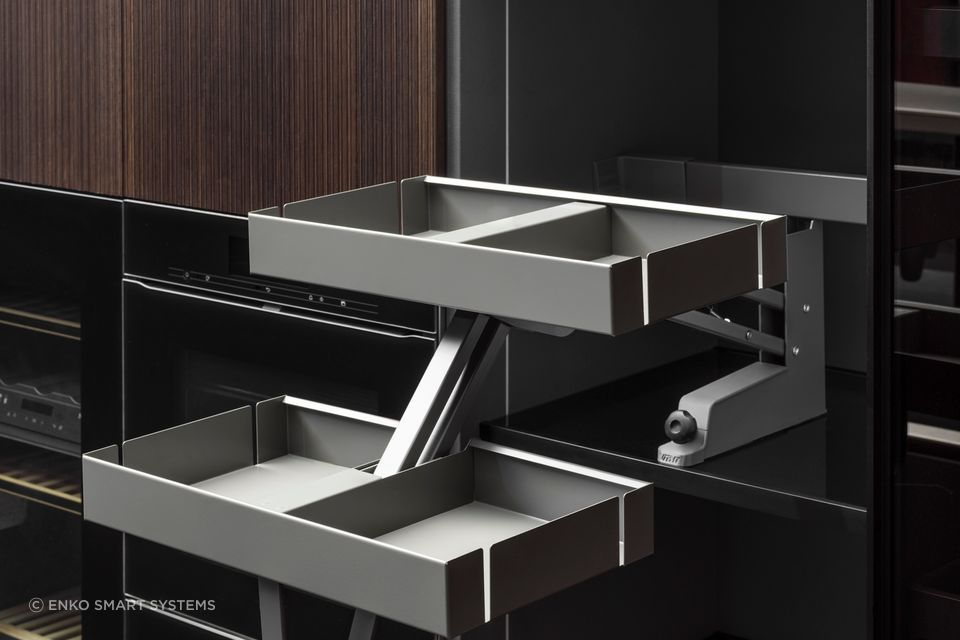 The Karlo is the best way to make the most of high storage space, designed to be pulled down to reveal the drawers in one smooth motion.