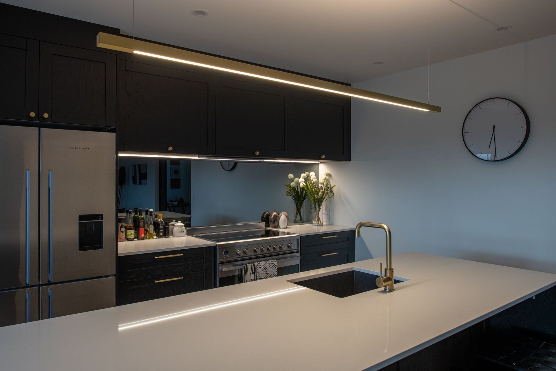 The L.I.M. LED Linear Pendant Brass from Social Light is the perfect solution for a kitchen benchtop.