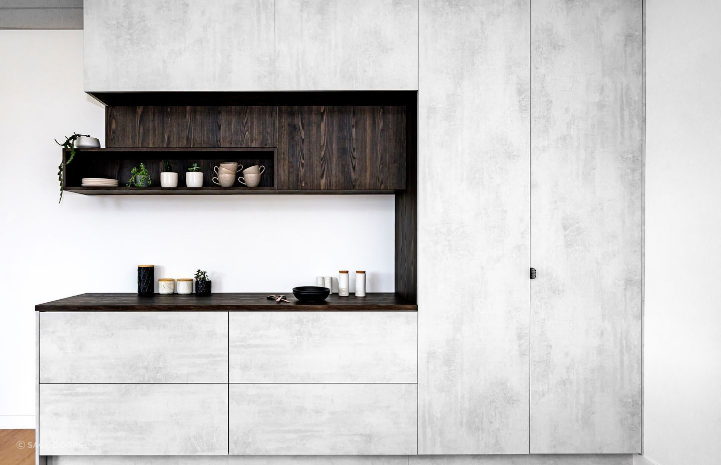 Melamine panels are available in a range of styles and finishes, as seen with these exquisite LOOKCRETE® Melamine Panels by Sage Doors.