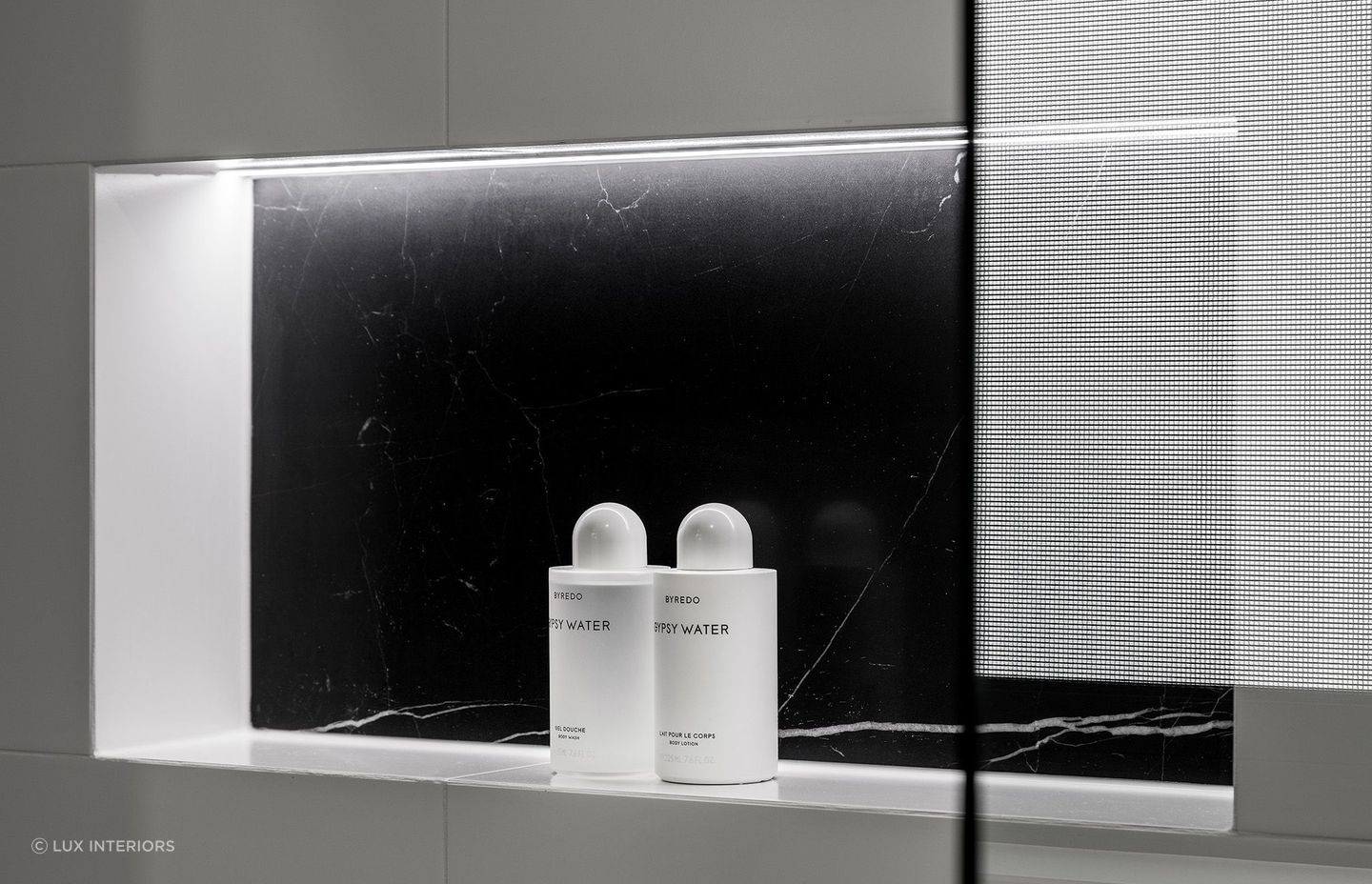 Recessed shelving is lit up from undercabinet lighting in
Huntriss Project - Ensuite
By Lux Interiors for convenience