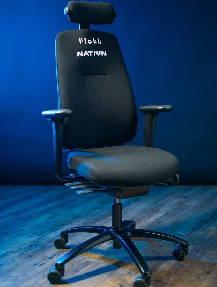 Adjustable headrest, armrests and lumbar support, with a waterfall seat edge and flat seat - the RH New Logic