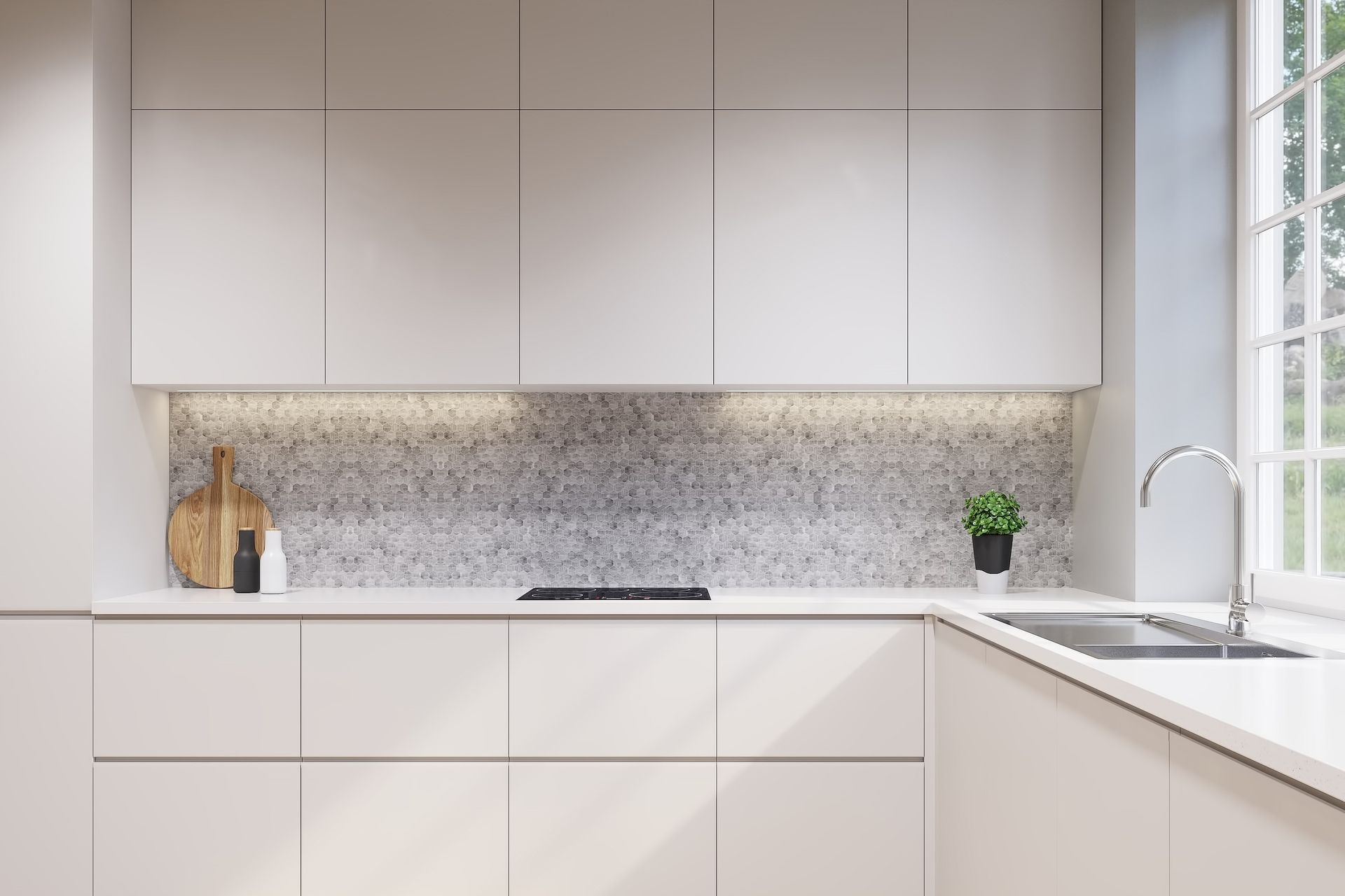 Moisture-resistant MDF is a great solution for the modern kitchen, epitomised here with these Arctic White Melaboard MDF Panels by Plymasters.