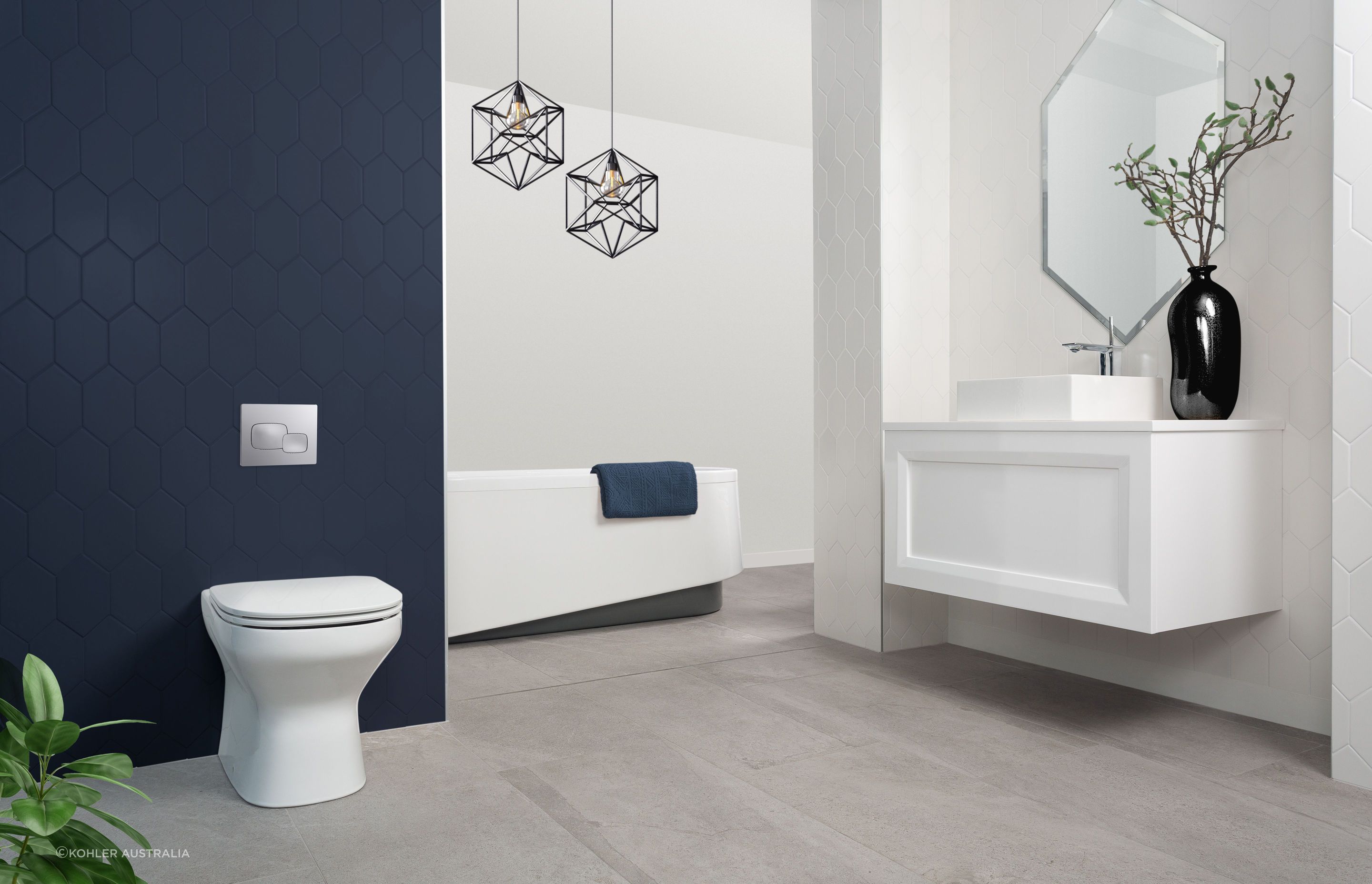 Wall-faced toilets are designed with streamlined features to optimise space.