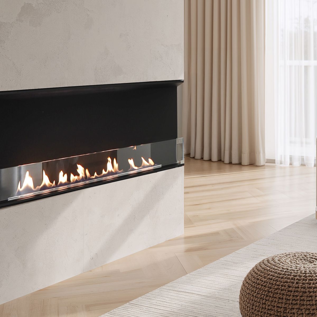 The natural flame fireplace burning a path in an electric world