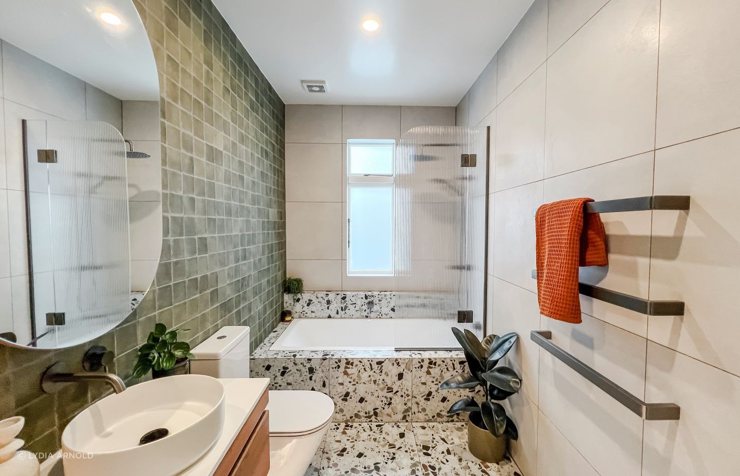 An eye-catching use of texture and tile in this bathroom renovation in Mount Eden by Colab Industry. | Photographer: Lydia Arnold