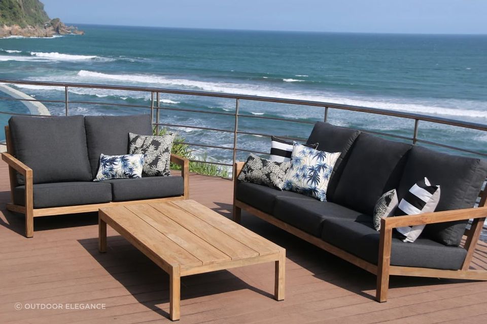 Outdoor coffee tables look great in patio and courtyard areas. Perfect for beachside properties. Featured product: Venlo 3pc Teak Outdoor Lounge Setting.