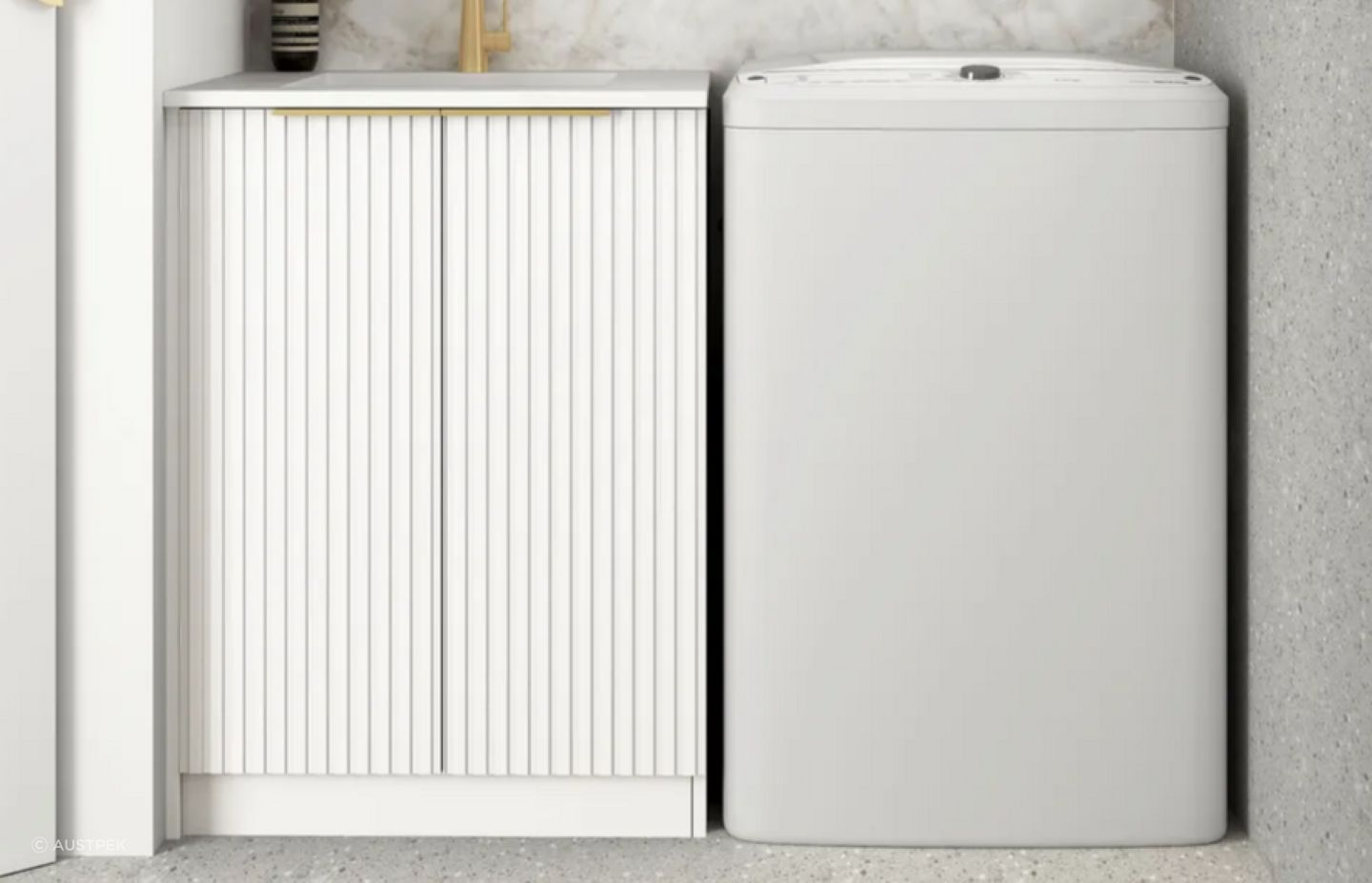 Top loaders like this seen with the OTTI NOOSA Matte White Laundry Cabinet, can be cheaper to buy but more expensive to run.