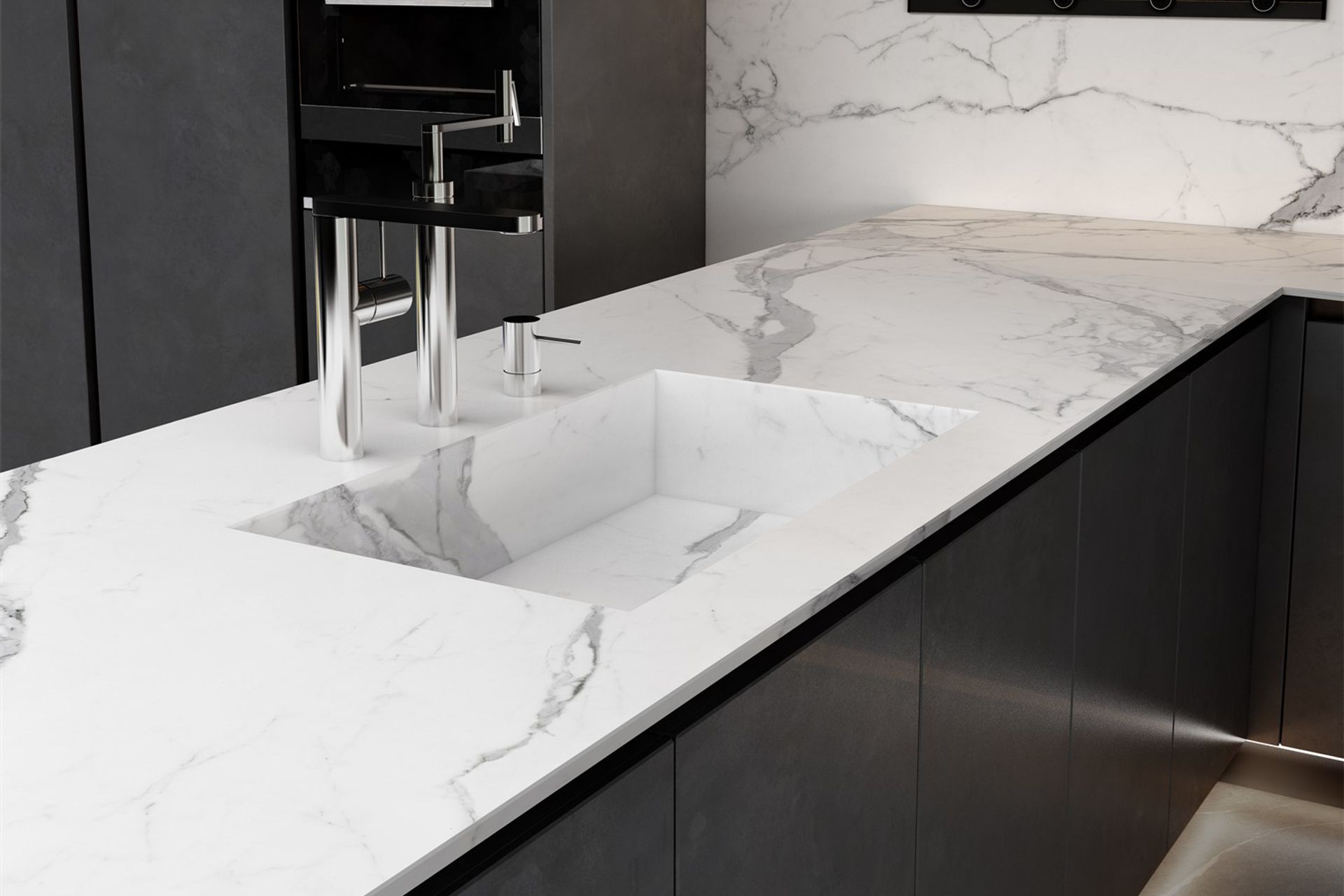 A beautiful example of a porcelain benchtop and sink by YDL Stone.