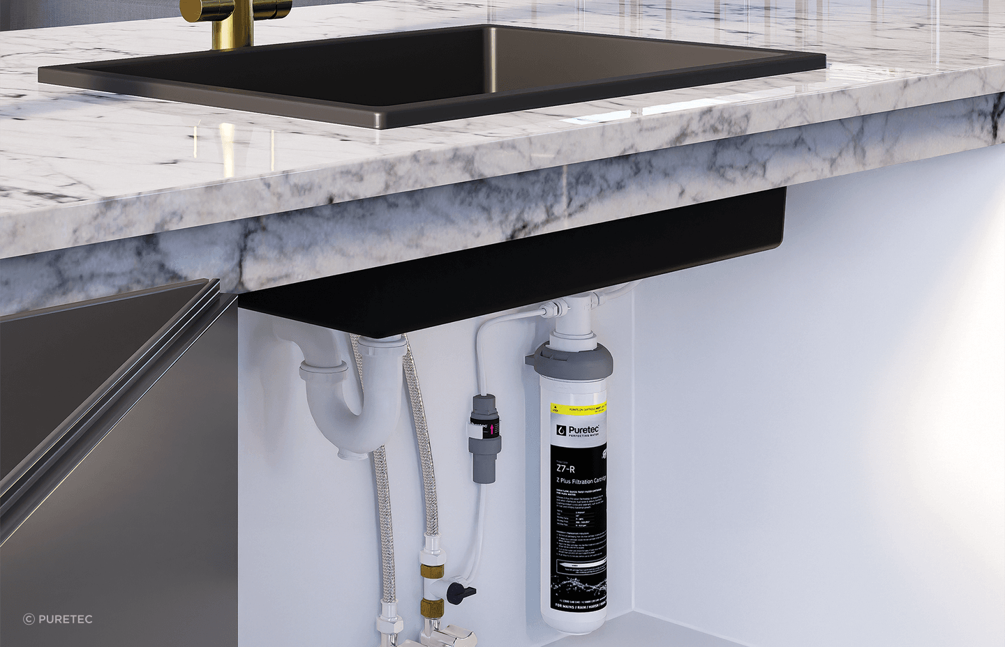 POE water filters like the PUREMIX-Z7 Undersink Filter instantly filters your tap water for a refreshing glass every time.