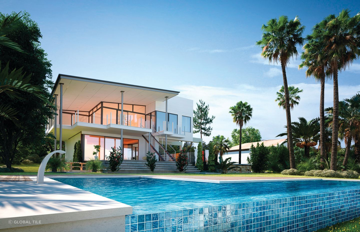 Options like the sublime Penta Arrecife Blue Glass Mosaic tile looks amazing in a swimming pool setting.