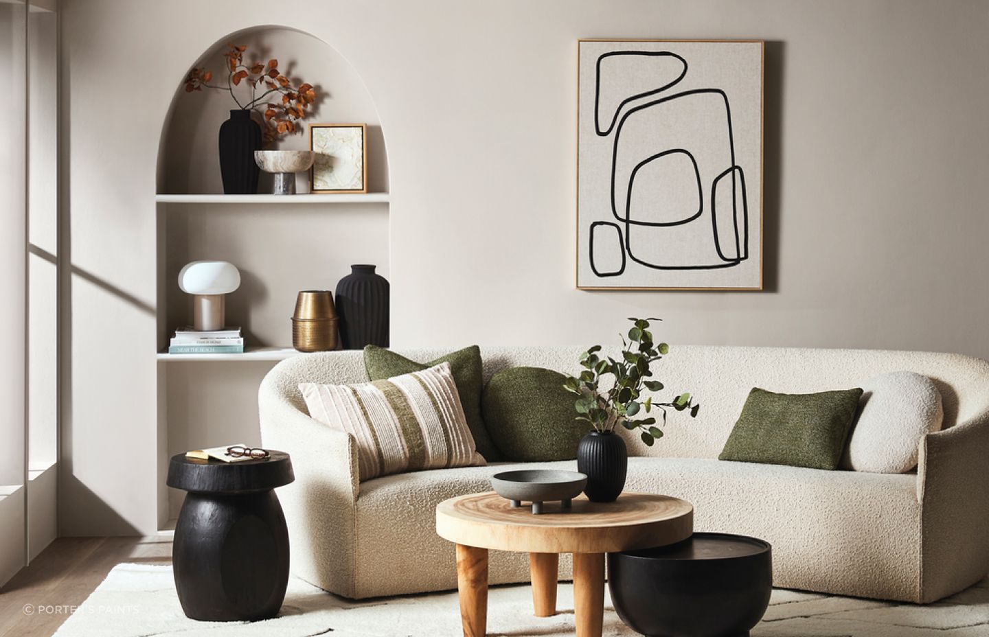 Porter's Eggshell Acrylic, pictured here in the colour Rubble, has a Global GreenTag GreenRate Level A Certification.