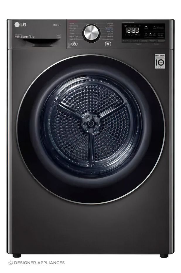 The LG 9kg Heat Pump Dryer in Black from Designer Appliances.