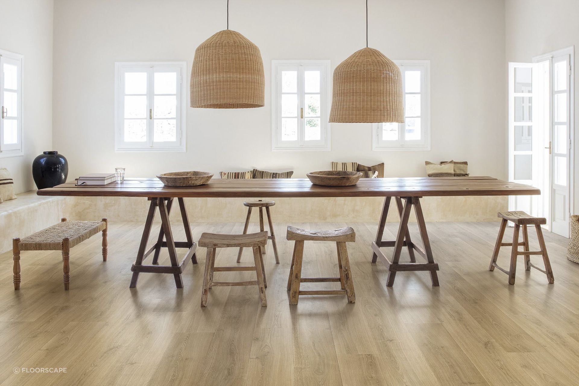 The Quick-step Perspective Nature Brushed Oak Warm Natural laminate floor is fully waterproof making it great for areas prone to spills.