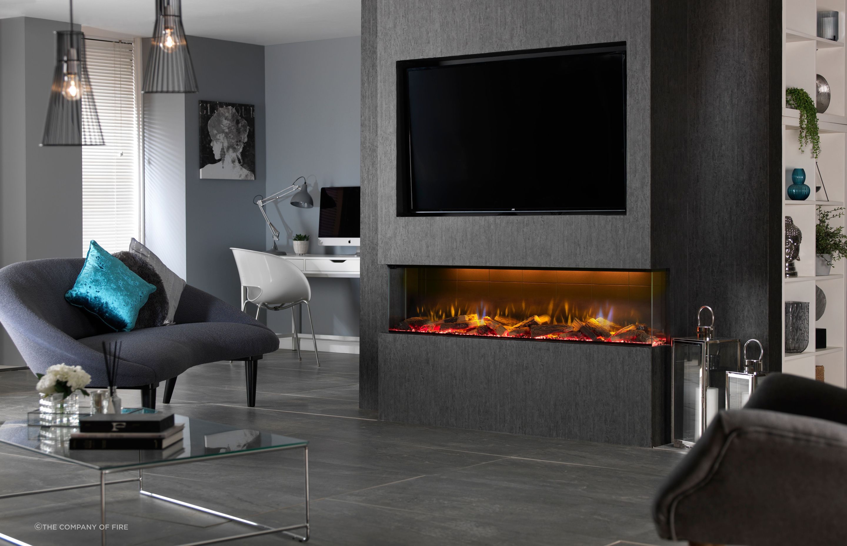 The Real Flame Vivente Electric Fireplace looks stunning in this modern living room.