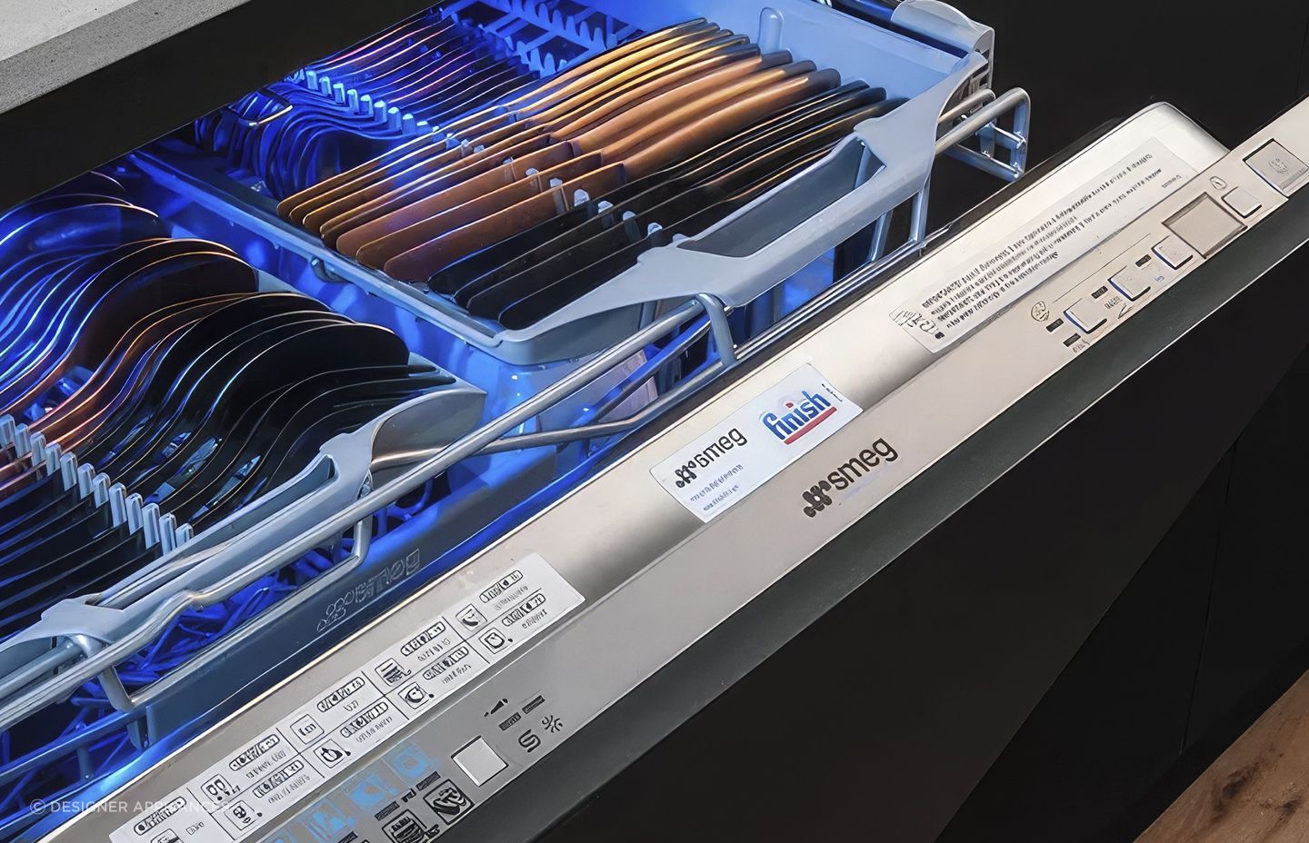 The Smeg Diamond 60cm Integrated Dishwasher features a cutlery tray, LED lighting, a 5 stage filtration system and more outstanding features.