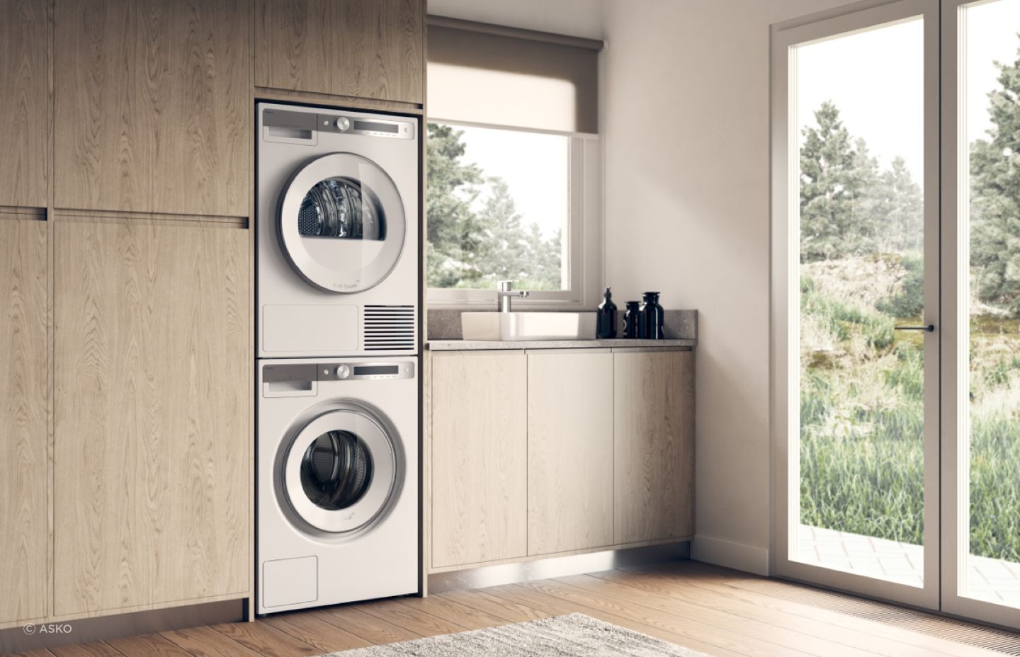 The Steel Seal 8 Kg Washing Machine shows how front loaders can be stacked with dryers, saving invaluable floor space.