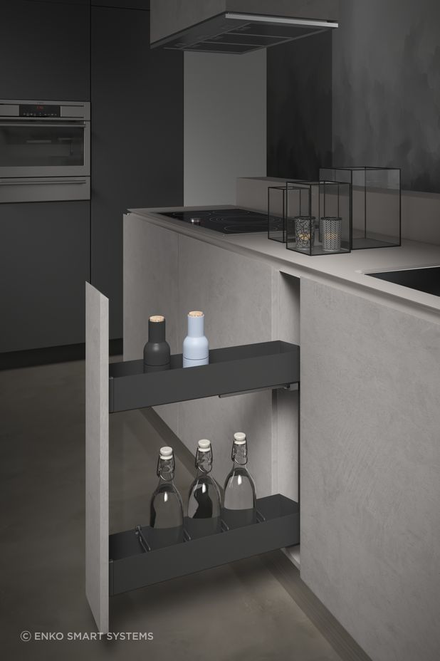 Keep seasonings on hand with a slim, vertical storage solution next to your cooking surface.