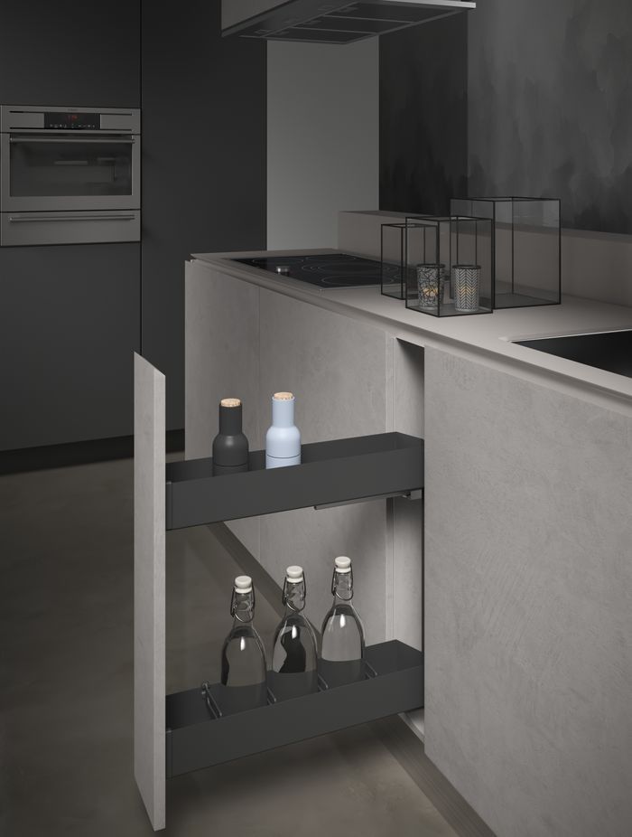 Keep seasonings on hand with a slim, vertical storage solution next to your cooking surface.