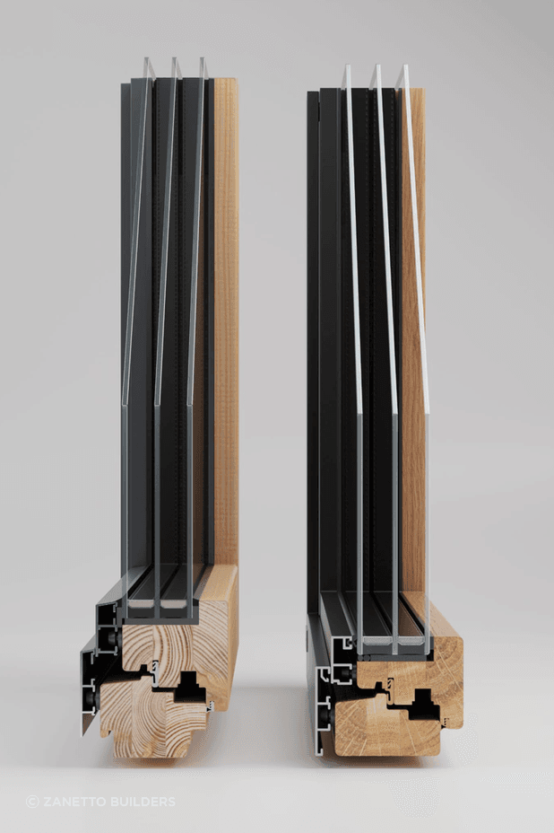 The use of triple-glazed, high-performance windows and insulated doors limits heat loss in winter while keeping the home cool in summer.