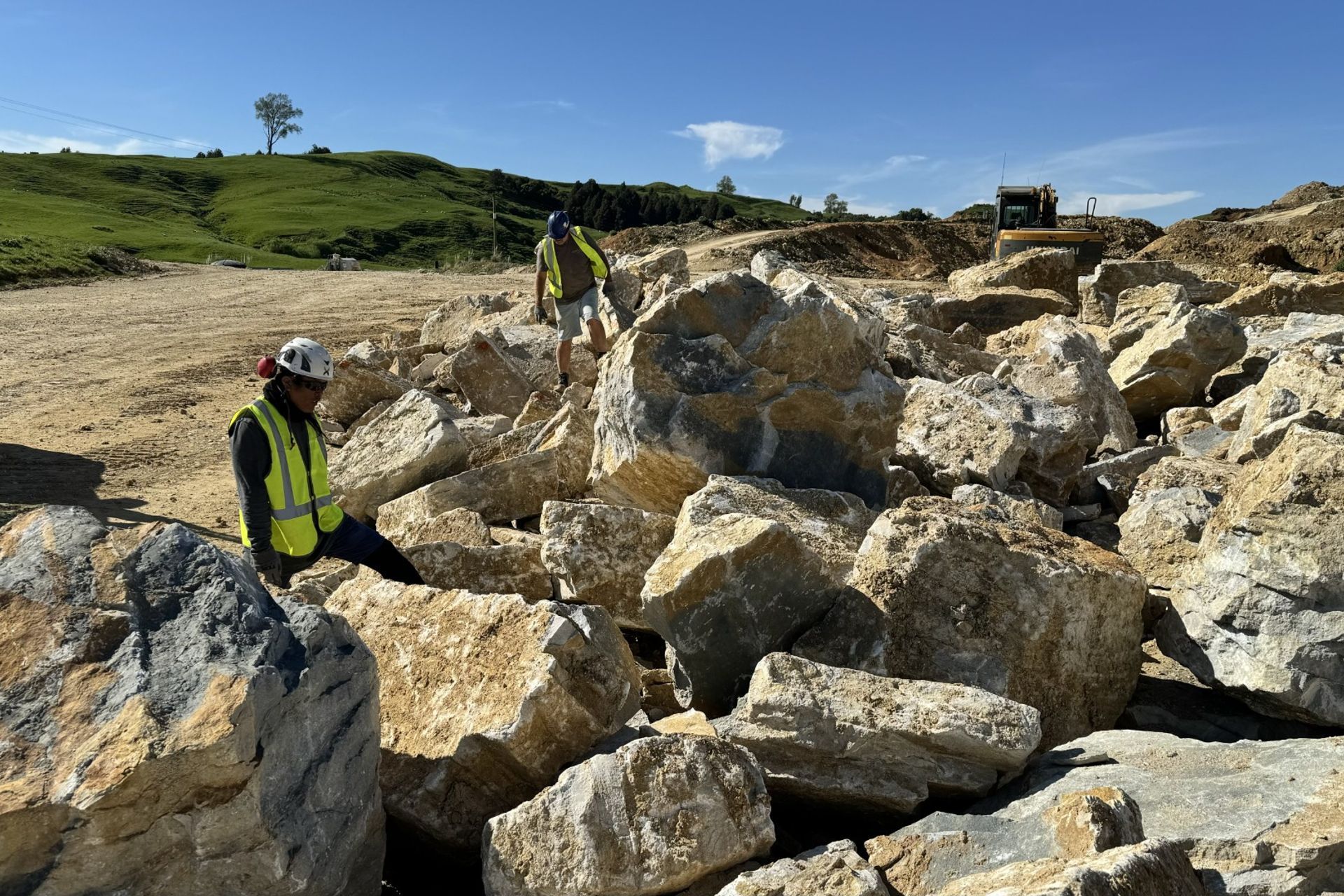 How it all begins: some of the Island Stone team at one of the limestone quarries selecting stone for processing into their lightweight cladding.